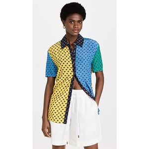 Staud Pallas Color Blocked Short Sleeve Top in Calico M